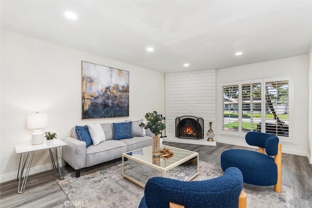 3125 Yukon Ave, Costa Mesa, CA 92626 - living area featuring wood finished floors, a fireplace, and recessed lighting