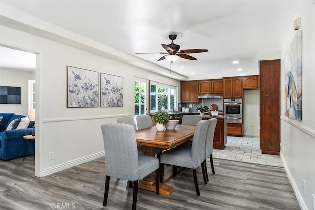 3125 Yukon Ave, Costa Mesa, CA 92626 - dining room featuring ceiling fan, light wood-style floors, and recessed lighting
