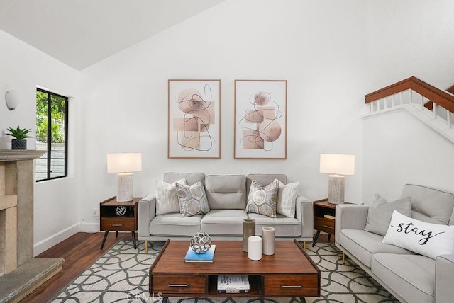 24511 Sutton Ln, Laguna Niguel, CA 92677 - living area with high vaulted ceiling, wood finished floors, and stairway