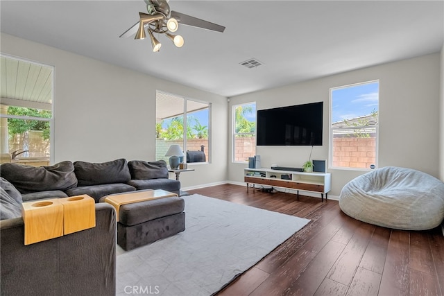 1775 Honors Ln, Corona, CA 92883 - living room with healthy amount of natural light, wood-type flooring, and ceiling fan