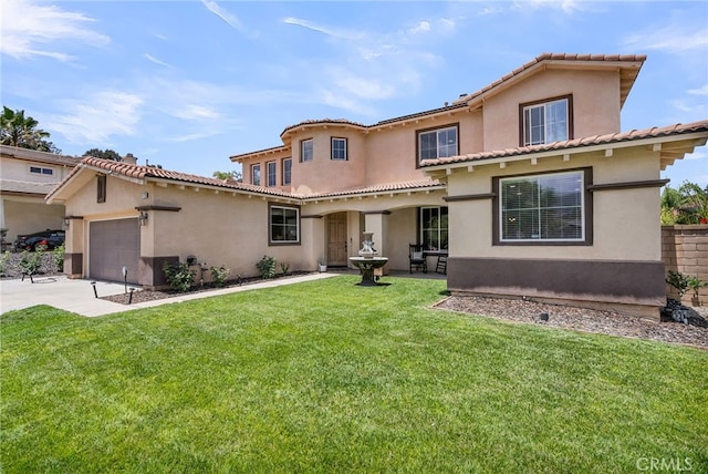 1775 Honors Ln, Corona, CA 92883 - rear view of property featuring stucco siding, a garage, a lawn, and a tiled roof