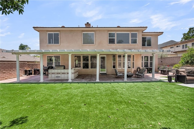 1775 Honors Ln, Corona, CA 92883 - rear view of house featuring an outdoor hangout area, a pergola, stucco siding, and a patio area
