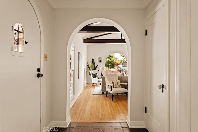 3848 Boyce Ave, Los Angeles, CA 90039 - corridor with arched walkways and beamed ceiling