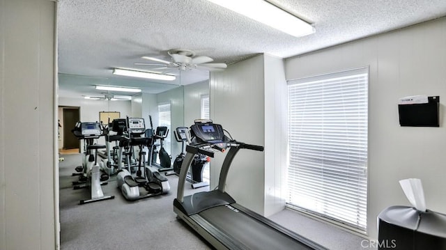 6924 Hyde Park Dr Unit 106, San Diego, CA 92119 - exercise room featuring a ceiling fan and a textured ceiling