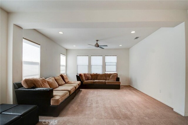 1855 W Willow Ave, Anaheim, CA 92804 - carpeted living area featuring a ceiling fan and recessed lighting