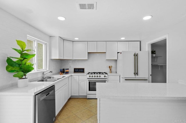 3015 Iris Ave Unit F, San Ysidro, CA 92173 - kitchen with white appliances, white cabinetry, recessed lighting, and tasteful backsplash