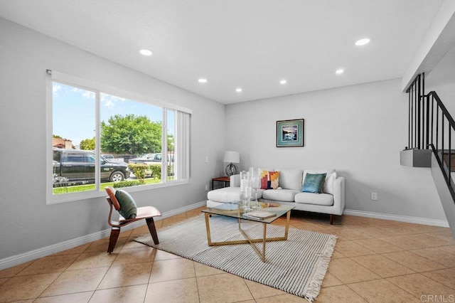 3015 Iris Ave Unit F, San Ysidro, CA 92173 - living area featuring recessed lighting, tile patterned floors, and stairs
