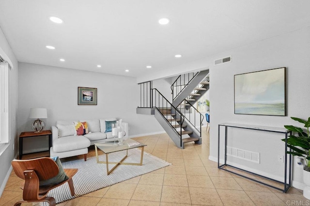 3015 Iris Ave Unit F, San Ysidro, CA 92173 - living area with recessed lighting, stairs, and tile patterned floors