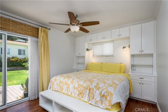 1321 Edgemont St, La Habra, CA 90631 - bedroom featuring access to outside, multiple windows, dark wood-style floors, and crown molding