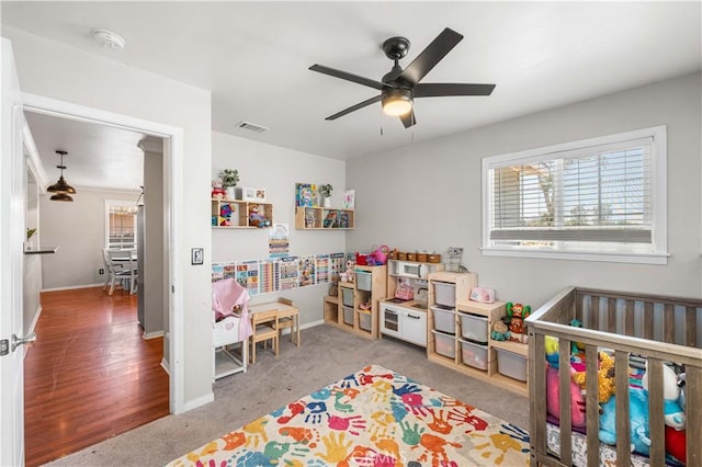 43249 42nd St W, Lancaster, CA 93536 - rec room featuring ceiling fan, healthy amount of natural light, and carpet