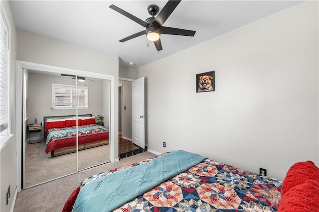43249 42nd St W, Lancaster, CA 93536 - bedroom featuring carpet, a ceiling fan, and a closet