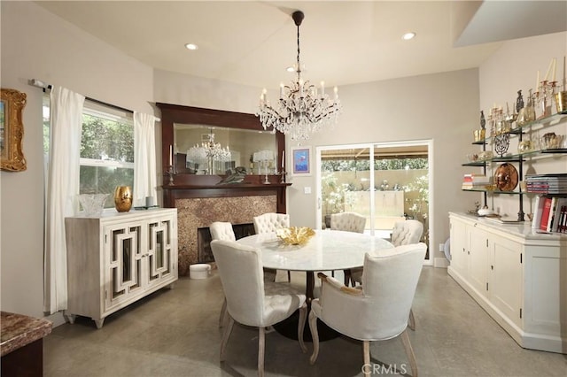 23640 Aster Trl, Calabasas, CA 91302 - dining room with a chandelier, recessed lighting, and finished concrete floors