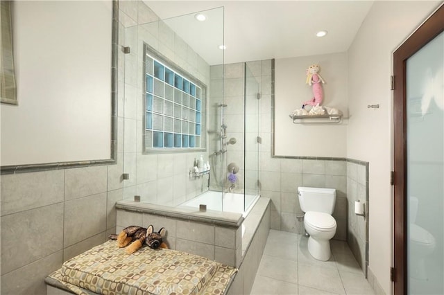 23640 Aster Trl, Calabasas, CA 91302 - full bathroom with tile walls, tile patterned flooring, tiled shower / bath, and recessed lighting