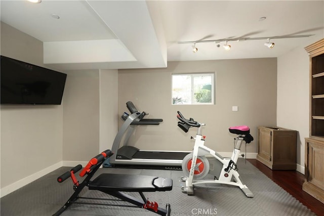 23640 Aster Trl, Calabasas, CA 91302 - exercise room featuring wood finished floors and rail lighting