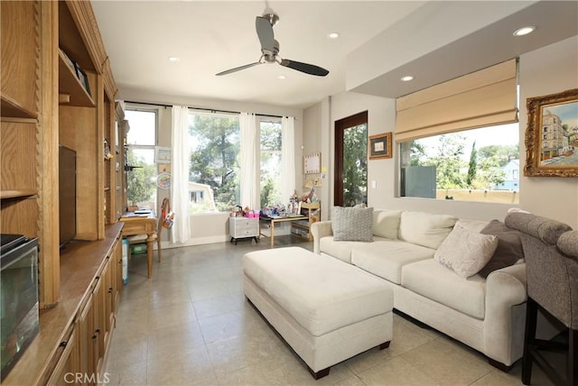 23640 Aster Trl, Calabasas, CA 91302 - living area featuring ceiling fan, recessed lighting, and light tile patterned flooring