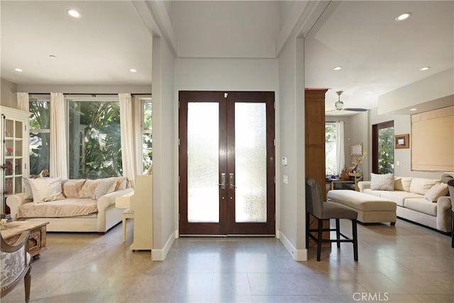 23640 Aster Trl, Calabasas, CA 91302 - tiled entryway featuring french doors, recessed lighting, and a ceiling fan