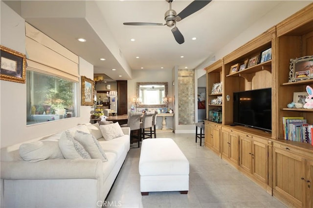 23640 Aster Trl, Calabasas, CA 91302 - living room with a ceiling fan, recessed lighting, and light tile patterned floors