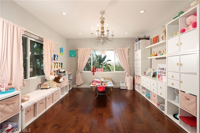 23640 Aster Trl, Calabasas, CA 91302 - recreation room featuring a chandelier, wood finished floors, and recessed lighting