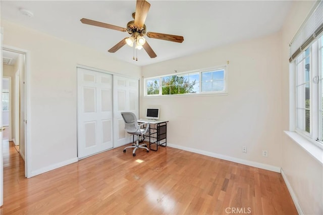 1206 E Vine Ave, West Covina, CA 91790 - office space with light wood-type flooring, attic access, and a ceiling fan