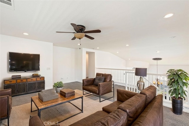 4262 Havenridge, Corona, CA 92883 - living room with carpet flooring, a ceiling fan, and recessed lighting