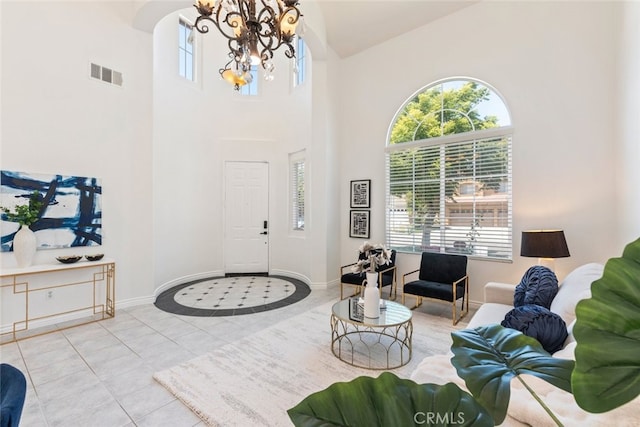 4262 Havenridge, Corona, CA 92883 - tiled entryway with a chandelier, high vaulted ceiling, and plenty of natural light