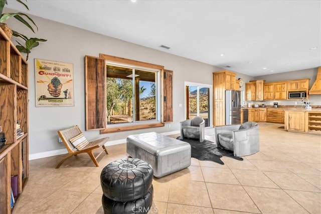 7423 Juniper Rd, Joshua Tree, CA 92252 - living room featuring light tile patterned flooring and recessed lighting