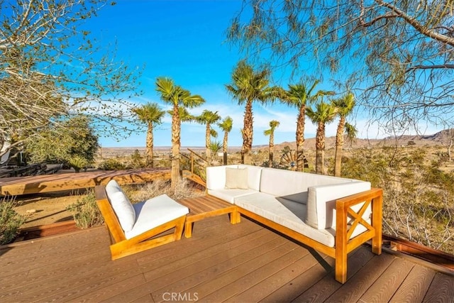 7423 Juniper Rd, Joshua Tree, CA 92252 - wooden deck featuring a mountain view