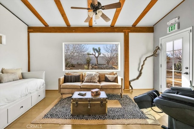 7423 Juniper Rd, Joshua Tree, CA 92252 - living room with a ceiling fan and light wood-style floors