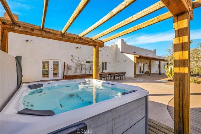 7423 Juniper Rd, Joshua Tree, CA 92252 - view of pool featuring a hot tub, french doors, and a patio