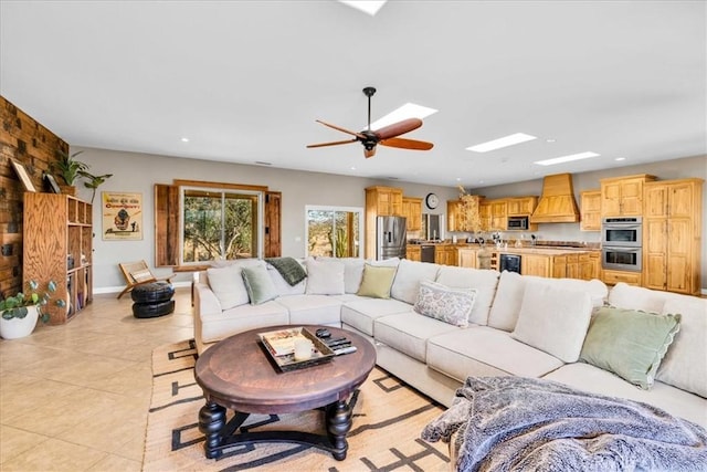 7423 Juniper Rd, Joshua Tree, CA 92252 - living area featuring ceiling fan, light tile patterned flooring, and recessed lighting