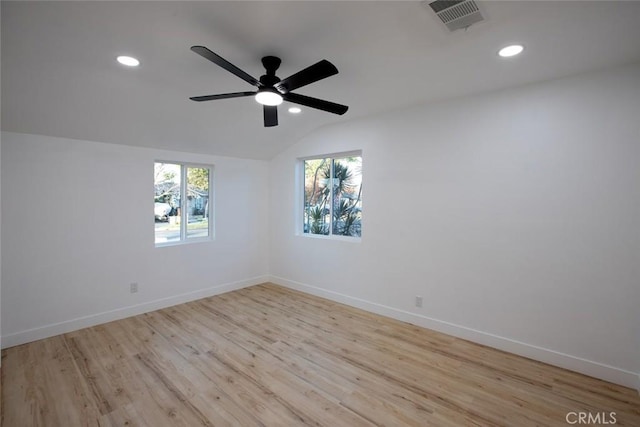 1402 E Luray St, Long Beach, CA 90807 - empty room featuring recessed lighting, lofted ceiling, wood finished floors, and ceiling fan