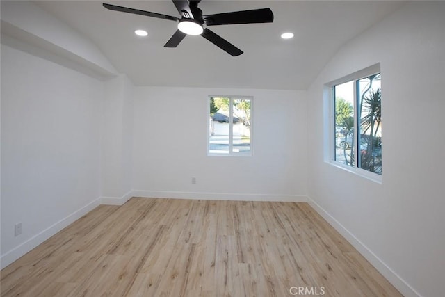 1402 E Luray St, Long Beach, CA 90807 - unfurnished room featuring vaulted ceiling, plenty of natural light, wood finished floors, recessed lighting, and ceiling fan