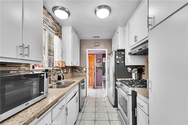 19140 Enadia, Reseda, CA 91335 - kitchen with stainless steel appliances, under cabinet range hood, backsplash, and white cabinets