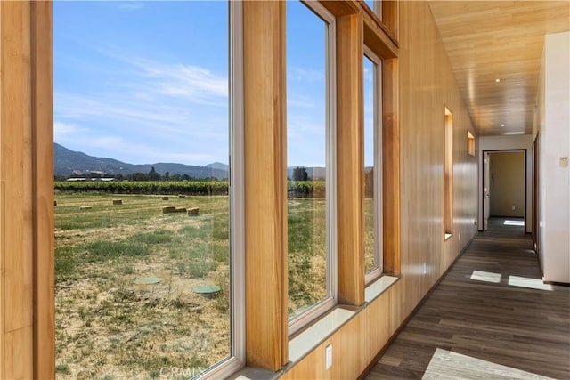 3155 Soda Bay Rd, Lakeport, CA 95453 - doorway to outside featuring a mountain view, dark wood-style flooring, and a view of rural / pastoral area