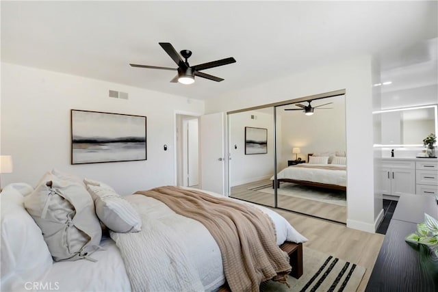 915 Bradish Ave, Glendora, CA 91740 - bedroom featuring light wood-style floors, a closet, and ceiling fan