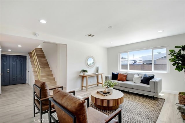 915 Bradish Ave, Glendora, CA 91740 - living area featuring stairway, light wood-type flooring, and recessed lighting