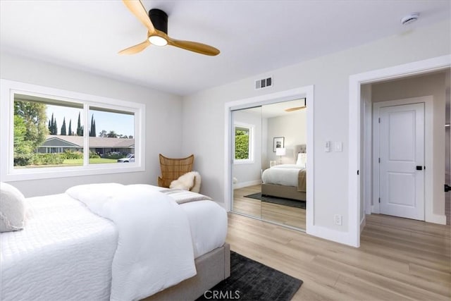 19625 Romar St, Northridge, CA 91324 - bedroom featuring light wood finished floors, a ceiling fan, and a closet