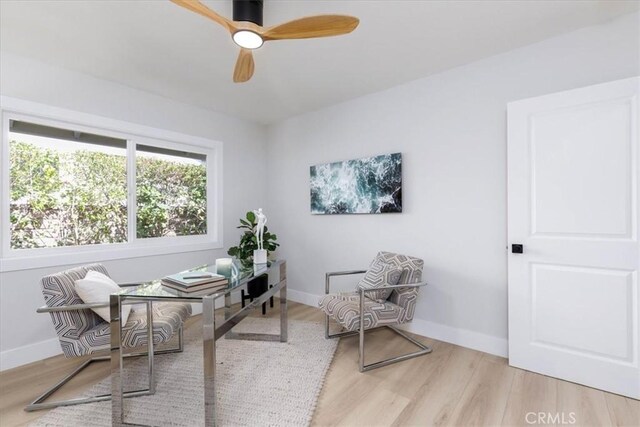 19625 Romar St, Northridge, CA 91324 - office area with wood finished floors and a ceiling fan