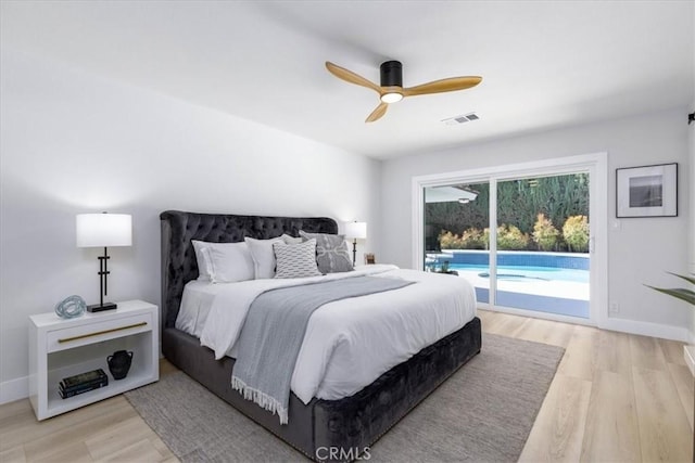 19625 Romar St, Northridge, CA 91324 - bedroom featuring access to outside, light wood-type flooring, and ceiling fan