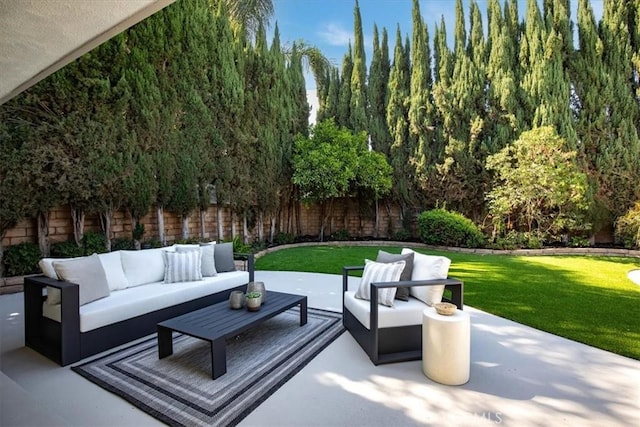 19625 Romar St, Northridge, CA 91324 - fenced backyard featuring outdoor lounge area and a patio area
