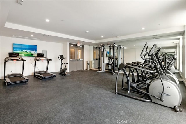 168 S Monterey St Unit 502, Alhambra, CA 91801 - workout area featuring recessed lighting and a tray ceiling