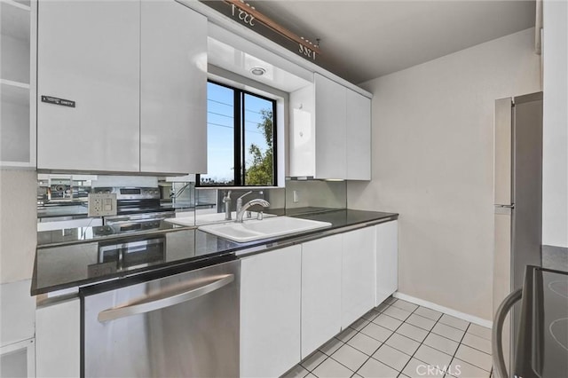 532 N Rossmore Ave Unit 411, Los Angeles, CA 90004 - kitchen with stove, stainless steel dishwasher, white cabinets, and dark countertops