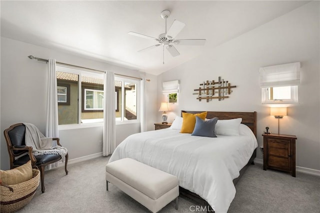 8507 E Heatherview Ln, Orange, CA 92869 - bedroom featuring light colored carpet, vaulted ceiling, and a ceiling fan
