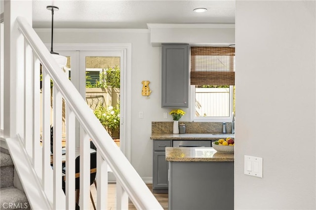 8507 E Heatherview Ln, Orange, CA 92869 - stairway featuring ornamental molding