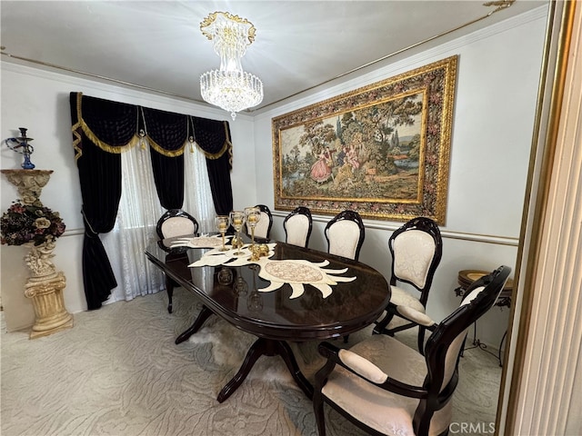 2064 E Campus Way, Hemet, CA 92544 - carpeted dining space featuring a chandelier and ornamental molding