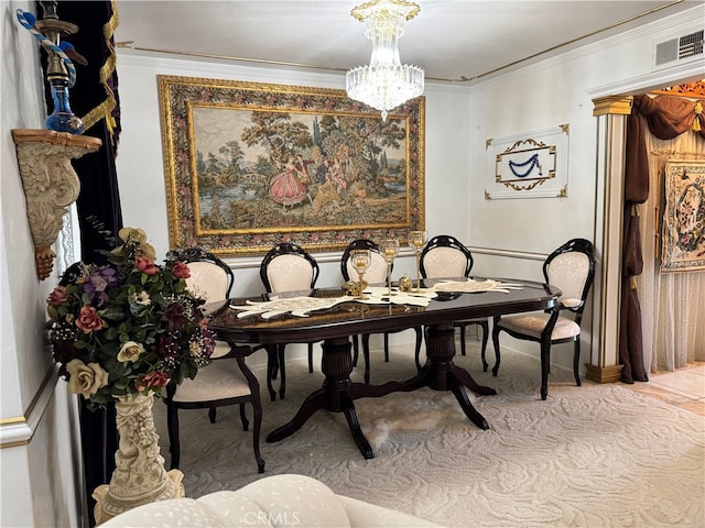 2064 E Campus Way, Hemet, CA 92544 - carpeted dining room featuring a chandelier and crown molding
