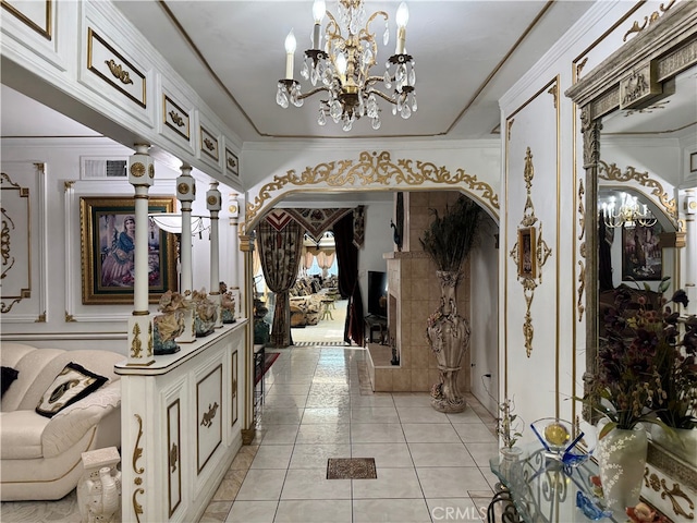 2064 E Campus Way, Hemet, CA 92544 - entrance foyer with a chandelier, arched walkways, and light tile patterned floors