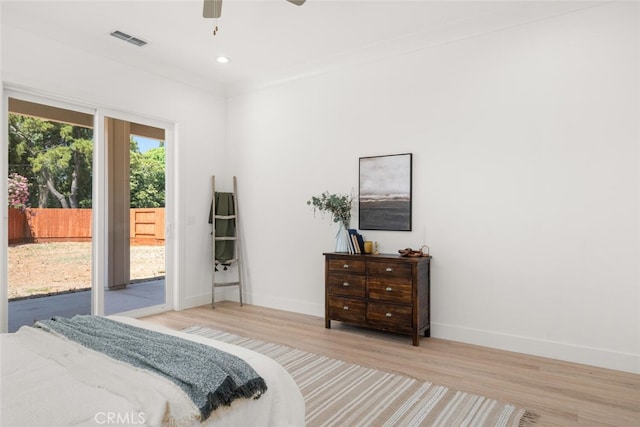 5 Gazania Ct, Chico, CA 95926 - bedroom featuring access to outside, wood finished floors, a ceiling fan, and recessed lighting