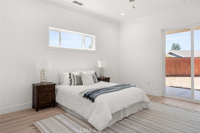 5 Gazania Ct, Chico, CA 95926 - bedroom featuring access to exterior, light wood-style floors, multiple windows, a ceiling fan, and recessed lighting