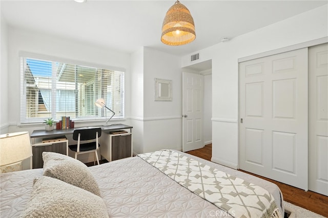 1967 Rolling Vista Dr Unit 58, Lomita, CA 90717 - bedroom featuring a closet, an office area, wood finished floors, and radiator heating unit